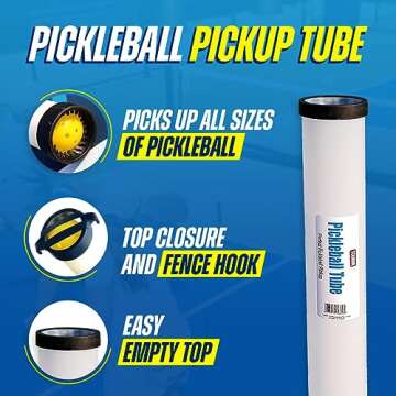 Tourna Pickleball Pickup Tube - Effortless Ball Retrieval for Pickleballs, Holds 17 Balls