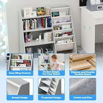 Gray Wooden Kids Bookshelf for Books and Toys