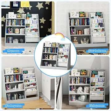 Gray Wooden Kids Bookshelf for Books and Toys