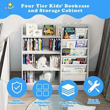 Gray Wooden Kids Bookshelf for Books and Toys