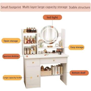 MONGMON Dressing Table,Makeup Table with Drawers, Vanity Desk with Mirror and led Lights,3 Lighting ...