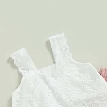 2PCS Baby Girl Sleeveless Strap Lace Crop Vest Tops + Flared Wide-Leg Pants Toddler Summer Outfits Set Clothes (Pink, 18-24 Months)