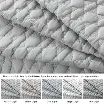 WDCOZY Light Grey Quilt King Size Bedding Set with 2 Pillow Shams, Lightweight Soft Bedspread Coverlet, Thin Comforter Bed Cover for All Season, 3 Pieces, 104x90 inches