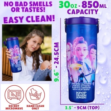 KPop Demon Hunters Insulated 30oz Tumbler with Straw & Handle for Fab Teens