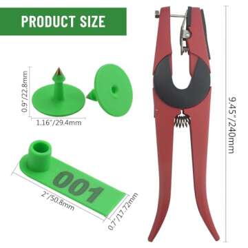 WMYCONGCONG 1-100 Number Plastic Livestock Ear Tag Animal Tag Green and 1 Pcs Ear Tag Applicator for...