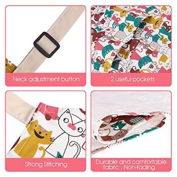 CRJHNS Cute Apron with 2 Pockets for Women, Adjustable Neck Strap and Long Waist Ties Cotton Cooking...