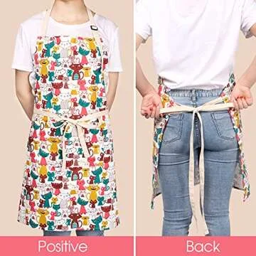 CRJHNS Cute Apron with 2 Pockets for Women, Adjustable Neck Strap and Long Waist Ties Cotton Cooking Baking Apron, Use as a Kitchen and Chef Apron, Artist or Garden Apron (Cat)