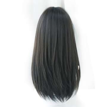 URCGTSA Long Straight Black Hair Wig With Bangs Synthetic Soft Layer Wig For Women Party Cosplay Sup...