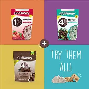 Don't Worry Chocolate Quinoa Bites - 4 Calories Perfect Keto Cookies, Healthy Snack Bars, Low Carb Low Calorie Snacks, Gluten Free High Protein Cookies - 4 Pack