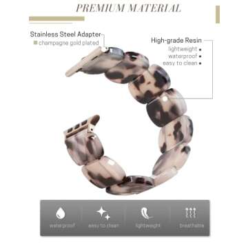 Heesch Resin Tortoise Watch Band Compatible with Apple Watch Strap for Women Stretchy Fashion Link Bracelet Wristband for iWatch 7,6,5,4,3,40/38/41mm