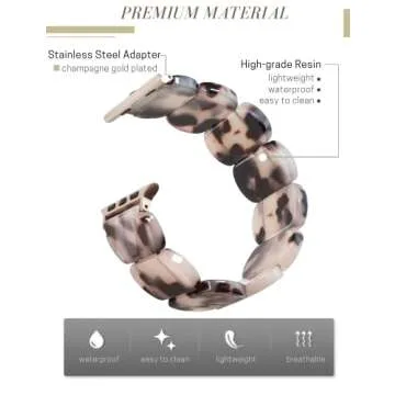 Heesch Resin Tortoise Watch Band Compatible with Apple Watch Strap for Women Stretchy Fashion Link Bracelet Wristband for iWatch 7,6,5,4,3,40/38/41mm