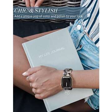 Heesch Resin Tortoise Watch Band Compatible with Apple Watch Strap for Women Stretchy Fashion Link Bracelet Wristband for iWatch 7,6,5,4,3,40/38/41mm