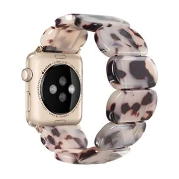 Heesch Resin Tortoise Watch Band Compatible with Apple Watch Strap for Women Stretchy Fashion Link Bracelet Wristband for iWatch 7,6,5,4,3,40/38/41mm