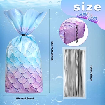 Mermaid Party Favors Bags - 100 Pcs with Twist Ties