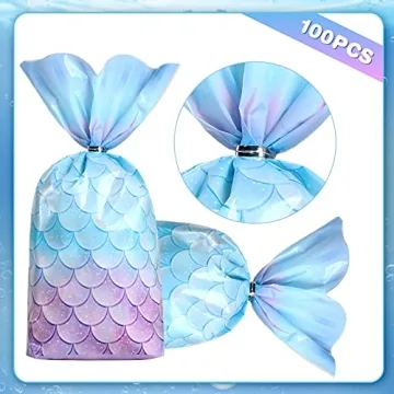 Mermaid Party Favors Bags - 100 Pcs with Twist Ties