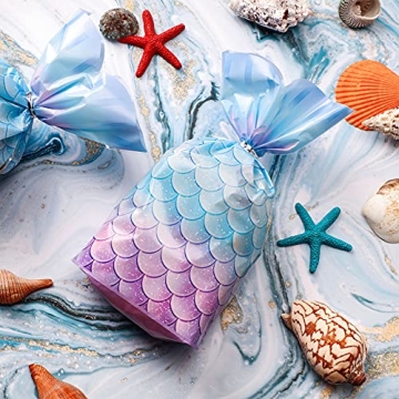 Mermaid Party Favors Bags - 100 Pcs with Twist Ties