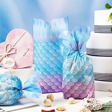 Mermaid Party Favors Bags - 100 Pcs with Twist Ties