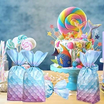 Mermaid Party Favors Bags - 100 Pcs with Twist Ties