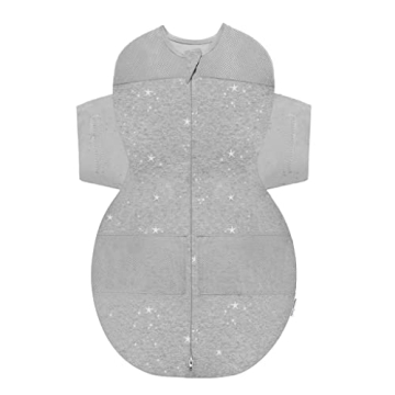 Happiest Baby SNOO Sleep Sack - 100% Organic Cotton Baby Swaddle Blanket - Doctor Designed Promotes Healthy Hip Development (Graphite Stars, Large)