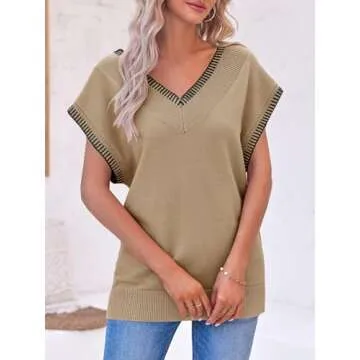 Saodimallsu Womens V Neck Sweater Vest for Summer Fashion