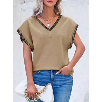 Saodimallsu Womens V Neck Sweater Vest for Summer Fashion