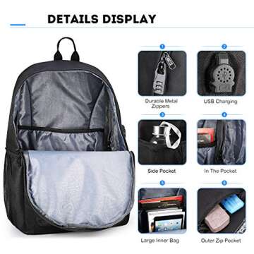 Pawsky School Backpack for Teen Boys, Skateboard Anime Luminous Backpack with USB Charging Port, Ant...