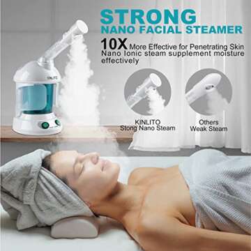 KINLITO Facial Steamer - Ozone Steamer with 360° Rotatable Arm - 40 Min Steam Time - Humidifier - U...