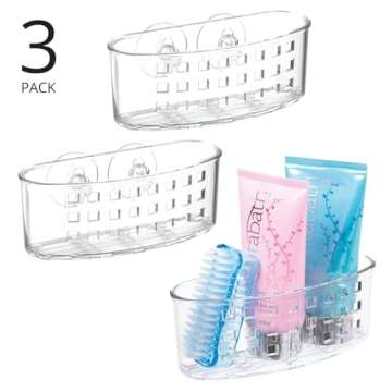 mDesign Plastic Suction Shower Caddy Storage Basket - Soap and Sponge Holder for Bathroom Organizati...