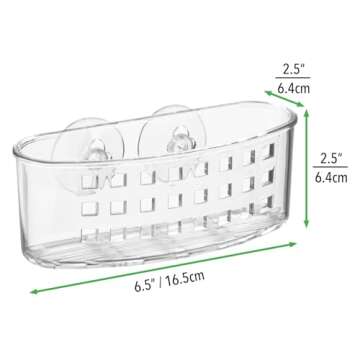 mDesign Plastic Suction Shower Caddy Storage Basket - Soap and Sponge Holder for Bathroom Organization of Body Wash, Loofahs, Razors, Small Shampoo and Conditioner Bottles, Bath Bombs - 3 Pack - Clear