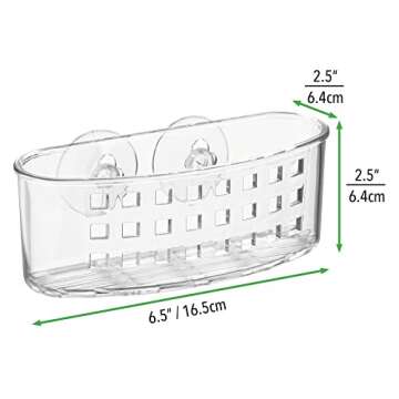 mDesign Plastic Suction Shower Caddy Storage Basket - Soap and Sponge Holder for Bathroom Organization of Body Wash, Loofahs, Razors, Small Shampoo and Conditioner Bottles, Bath Bombs - 3 Pack - Clear