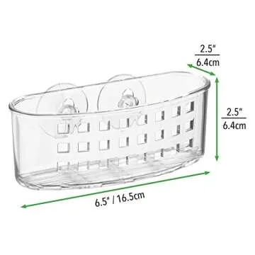 mDesign Plastic Suction Shower Caddy Storage Basket - Soap and Sponge Holder for Bathroom Organization of Body Wash, Loofahs, Razors, Small Shampoo and Conditioner Bottles, Bath Bombs - 3 Pack - Clear