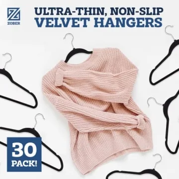 Zober Velvet Hangers 30 Pack for Coats and Dresses - Non Slip