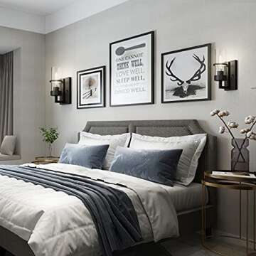 Tipace Black Hardwired Wall Sconces Set of 2,Modern Bathroom Vanity Sconces Wall Lighting with Clear...