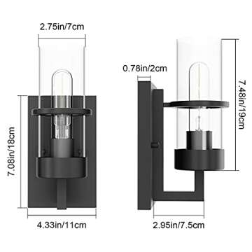 Tipace Black Hardwired Wall Sconces Set of 2,Modern Bathroom Vanity Sconces Wall Lighting with Clear Glass Shade,Farmhouse Wall Mount Lights for Mirror Bedroom Living Room Hallway Kitchen