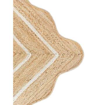 Weaving Village Wave Scalloped Natural Jute Rug Boho Jute Rug Entryway Runner Rug Farmhouse Scallop Rug, Off White (3'x5')