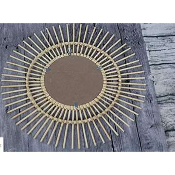 RISEON Boho Mid-Century Vintage Moroccan Style Halo Wicker Mirror, Bamboo Rattan Sunburst Mirror, Hanging Wall Mirror, Round Room Entryway Mirror