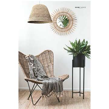 RISEON Boho Mid-Century Vintage Moroccan Style Halo Wicker Mirror, Bamboo Rattan Sunburst Mirror, Hanging Wall Mirror, Round Room Entryway Mirror