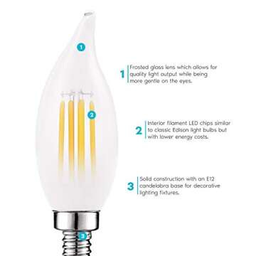 LUXRITE 5W Dimmable E12 LED Candelabra Bulbs - 2700K Warm White