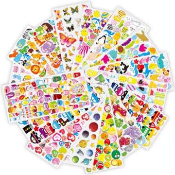 Eukynlre 3D Puffy Stickers for Kids Cute Sticker Pack for Girls Animal Stickers for Toddlers 2-4 Years, Including Dinosaur, Fish, Heart, Car, Numbers and More (16 Sheets, 750 Pcs)