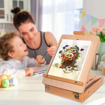 Kuyal Table Top Painting Easel, Adjustable Wood Table Sketch Box Easel, Desktop Artist Easel for Stu...