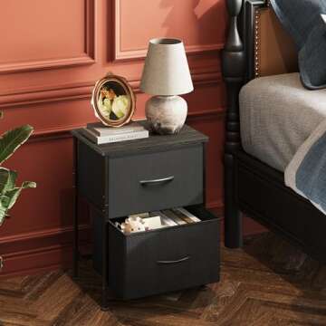 WLIVE Black Nightstand, Small Dresser for Bedroom with 2 Fabric Drawer, Bed Side Table with Drawers,...