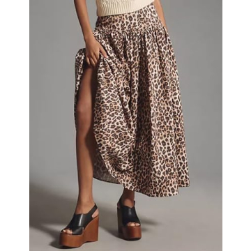 Anoumcy Leopard Print Skirt for Women Elegant Long Flowy Maxi Cheetah Print Skirt High Waist Aline Animal Print Skirts Brown XL