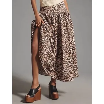Anoumcy Leopard Print Skirt for Women Elegant Long Flowy Maxi Cheetah Print Skirt High Waist Aline Animal Print Skirts Brown XL