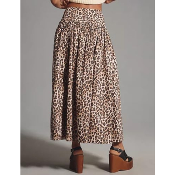 Anoumcy Leopard Print Skirt for Women Elegant Long Flowy Maxi Cheetah Print Skirt High Waist Aline Animal Print Skirts Brown XL