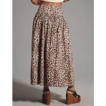 Anoumcy Leopard Print Skirt for Women Elegant Long Flowy Maxi Cheetah Print Skirt High Waist Aline Animal Print Skirts Brown XL