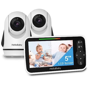HelloBaby Video Baby Monitor with 2 Cameras and 5 Inch Split Screen Display, Remote Control Cameras ...