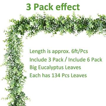 Binnny Flower 3 Pack Fake Eucalyptus Garland Greenery 6ft Artificial Boxwood Garland Faux Hanging Vines UV Protected Plant for Home Wedding Party Backdrop Arch Wall Indoor Outdoor Decor
