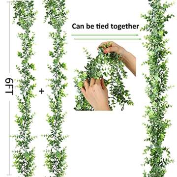 Binnny Flower 3 Pack Fake Eucalyptus Garland Greenery 6ft Artificial Boxwood Garland Faux Hanging Vines UV Protected Plant for Home Wedding Party Backdrop Arch Wall Indoor Outdoor Decor