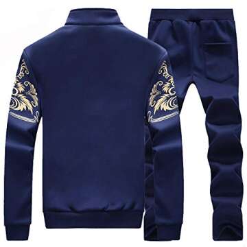 AOTORR Men's Casual Sweat Suit Set Full Zip Tracksuit Jogging Running Sportswear Navy XL