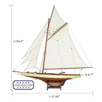 SAILINGSTORY Wooden Sailboat Model Decor Boat Model Ship Sailboat Decor Yacht Model America's Cup Columbia 1901 Replica Large